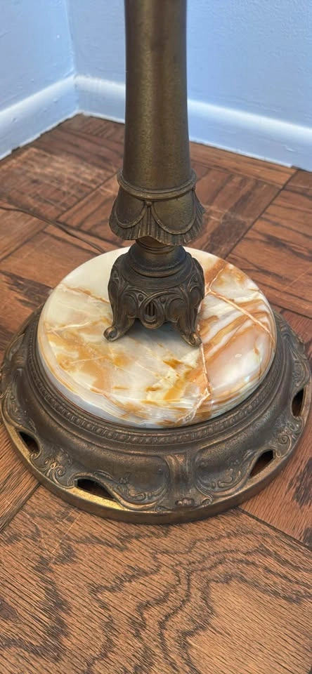 Antique 1930s Art Deco Brass & Onyx Torchiere Floor Lamp - photo 3