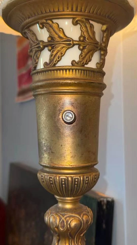Antique 1930s Art Deco Brass & Onyx Torchiere Floor Lamp - photo 5
