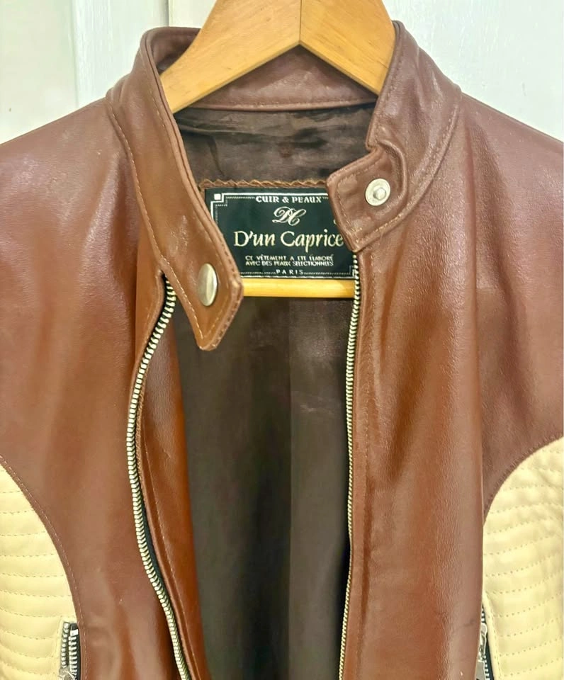 Vintage Parisian Leather Moto Jacket -XS