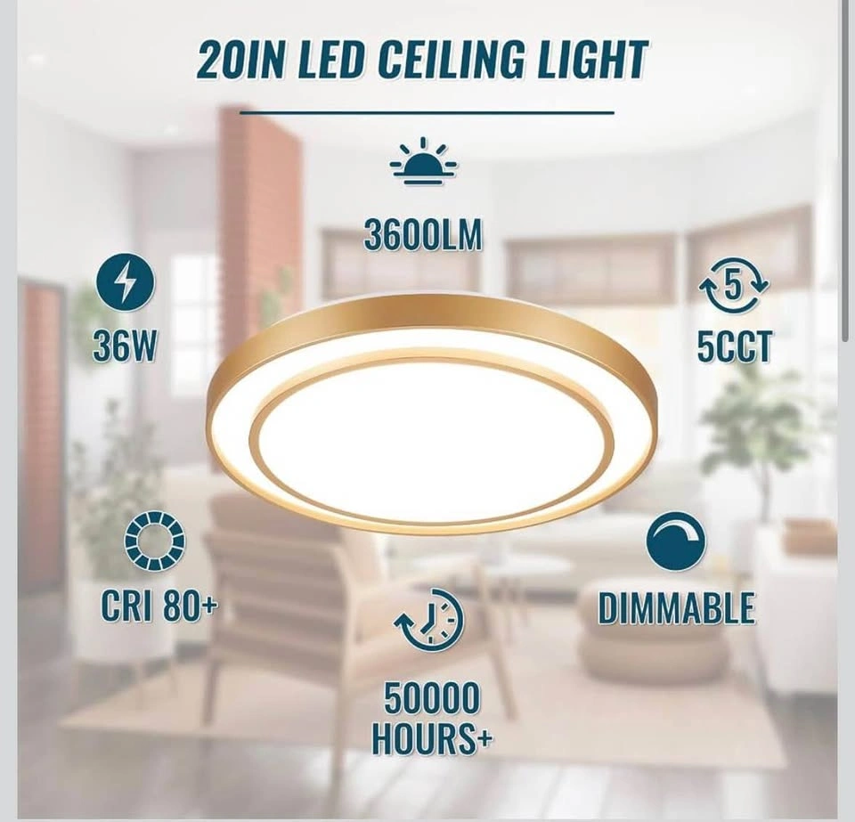 20 inch Flush Mount Ceiling Light Fixture LED 36W, Gold - photo 2