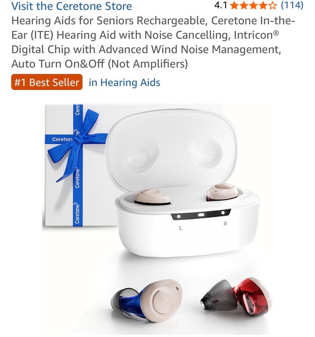 Hearing Aids for Seniors Rechargeable, Ceretone In-the-Ear (ITE)