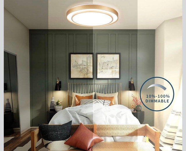 20 inch Flush Mount Ceiling Light Fixture LED 36W, Gold Dimmable - photo 3