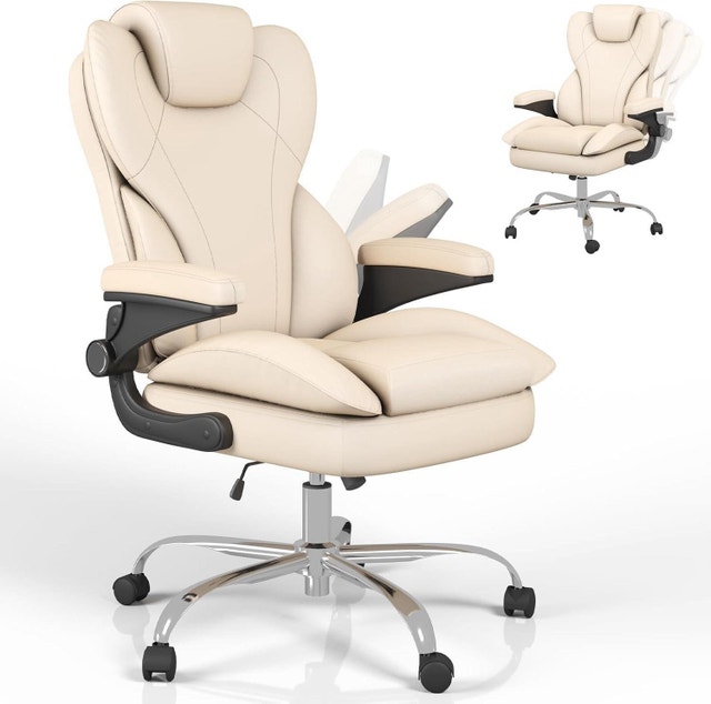 Ergonomic Big and Tall Desk Leather Chair with Padded Arms
