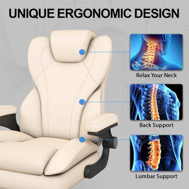 Ergonomic Big and Tall Desk Leather Chair with Padded Arms - photo 2