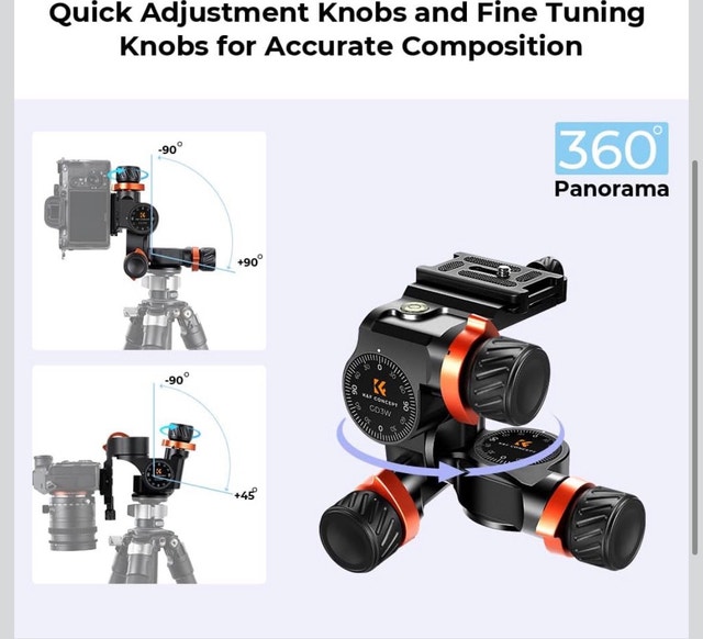 K&F CONCEPT 3-Way Geared Tripod Head - photo 3