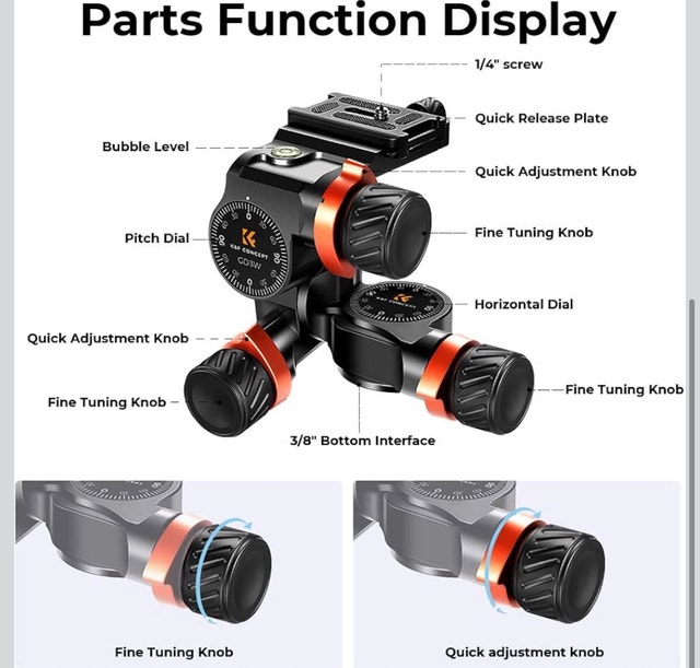 K&F CONCEPT 3-Way Geared Tripod Head - photo 4