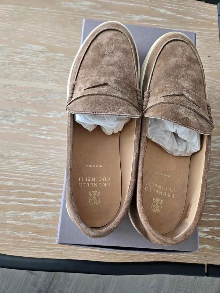 Brunello Cucinelli Brown Suede Loafers Men's 11.5