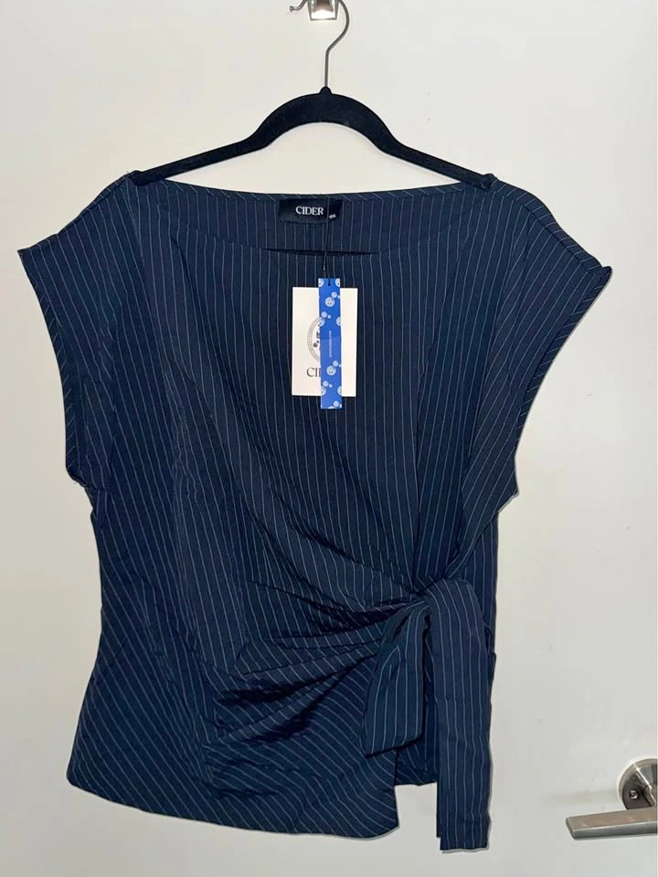 Blue Pinstripe Side-Tie Top 1XL