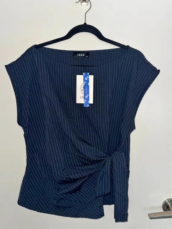Blue Pinstripe Side-Tie Top 1XL