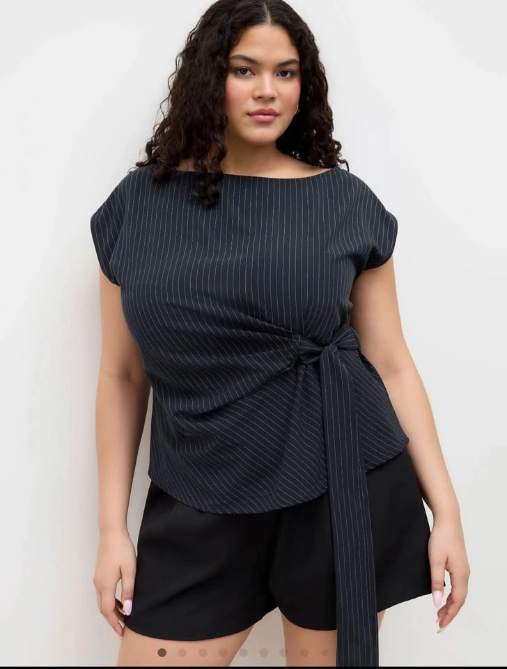 Blue Pinstripe Side-Tie Top 1XL - photo 2