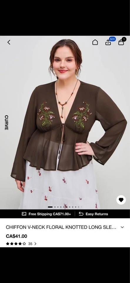 Brown V-Neck Knotted Long Sleeve Top - photo 2
