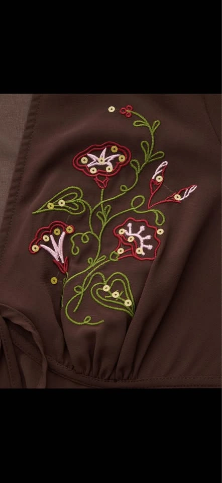 Brown V-Neck Knotted Long Sleeve Top - photo 3