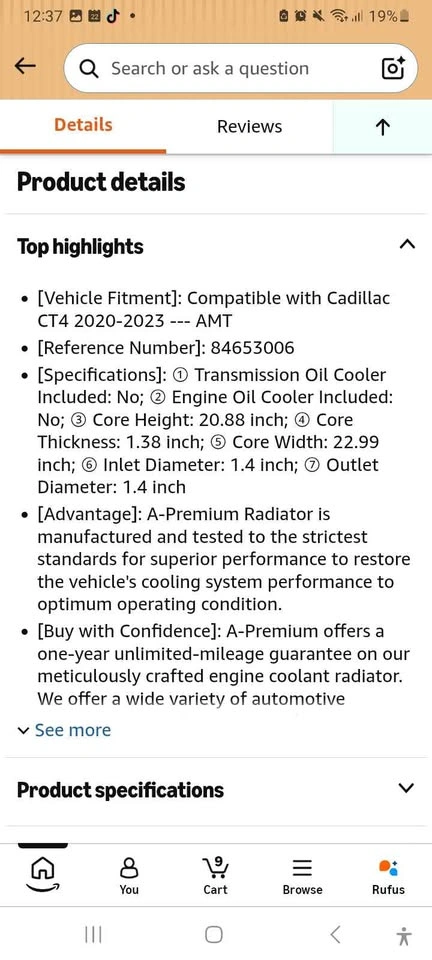 BRAND NEW Cadillac CT4 Radiator (2020–2023) | Never Used - photo 2