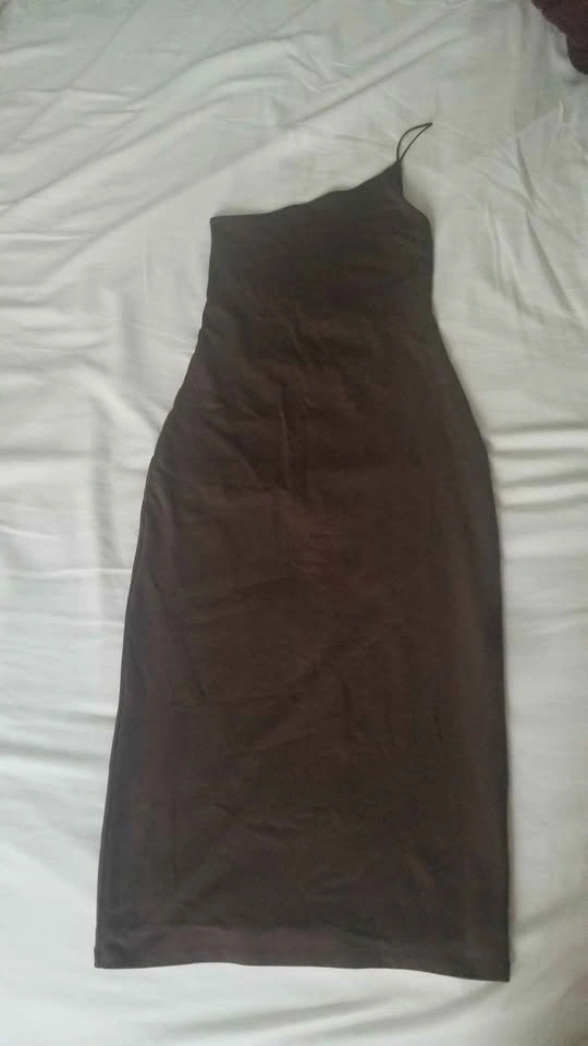 Babaton asymmetrical brown bodycon midi dress. Size XS - photo 5