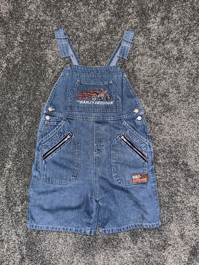 kids vintage Harley Davidson denim overalls size 6x