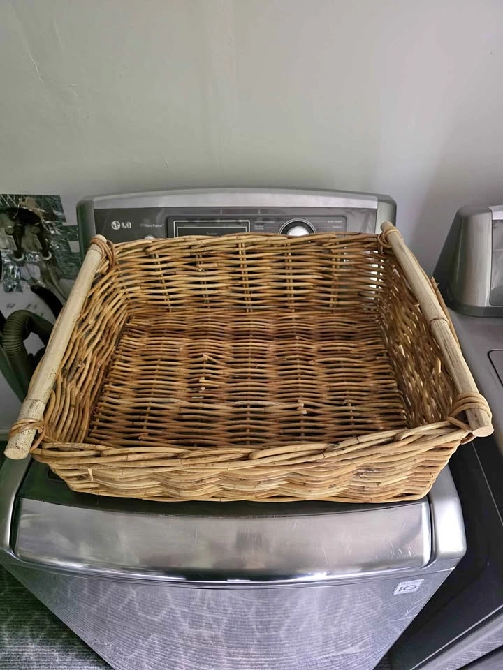 Wicker Rectangular Storage Basket with Wooden Handles