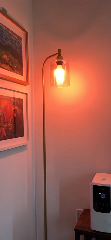 Gold Metal Floor Lamp with Amber Glass Shade - photo 2