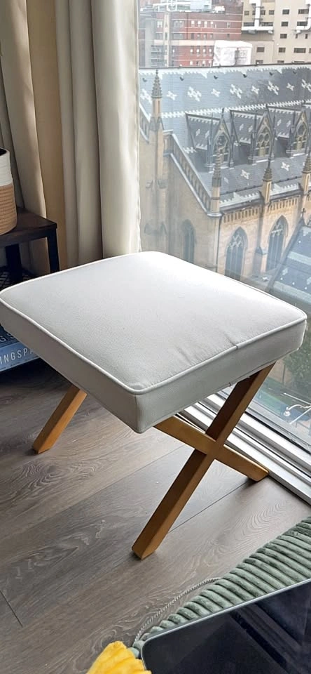 White Cushion Wooden Stool Ottoman