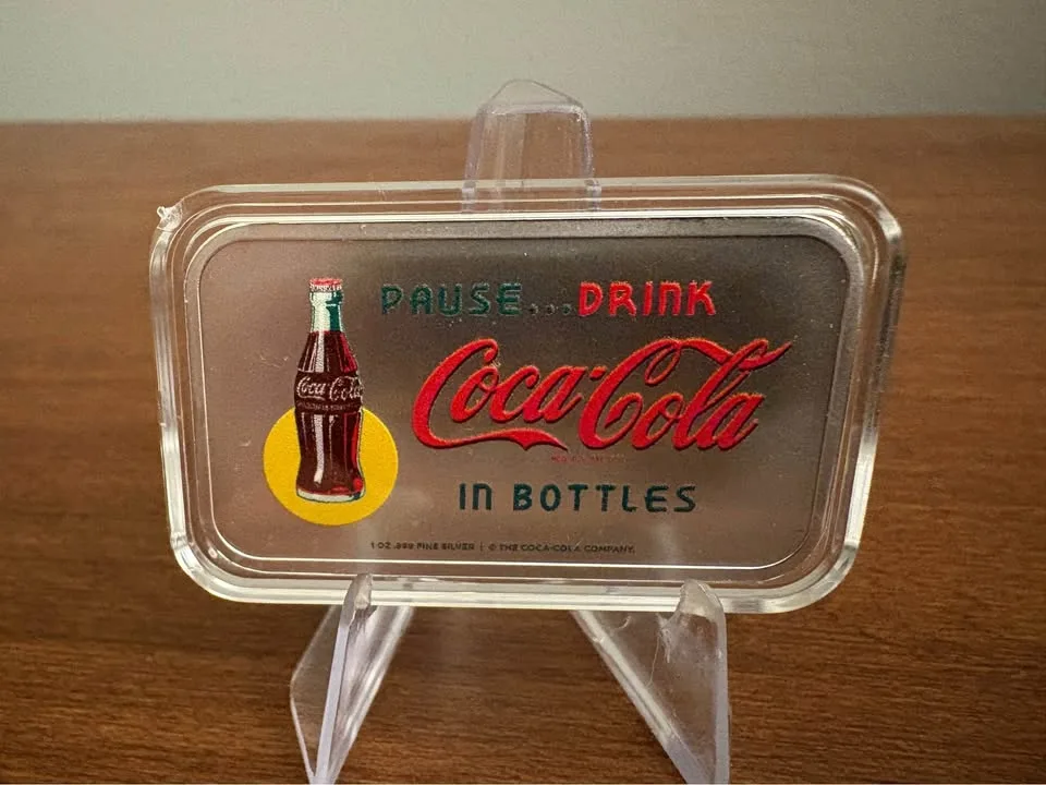 1 oz .999 pure/fine silver bullion Coca Cola bar image indicator(2)
