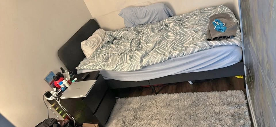 Black Upholstered Twin Bed Frame + Mattress