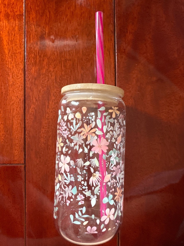 Floral Glass Can Tumbler