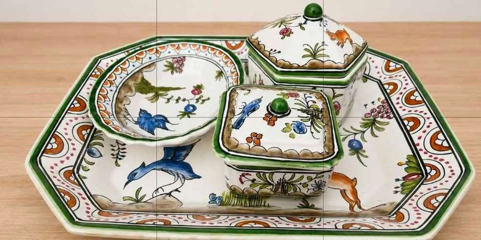 A hand-painted Portuguese ceramic decorative platter/tray