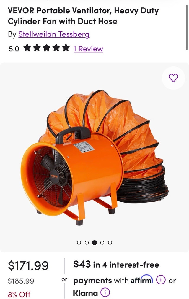 VEVOR Portable Ventilator, Heavy Duty Cylinder Fan w/Duct Hose