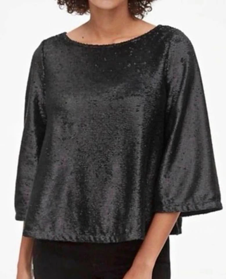GAP 3/4 sleeve sequin top, black, NWT, XS-S