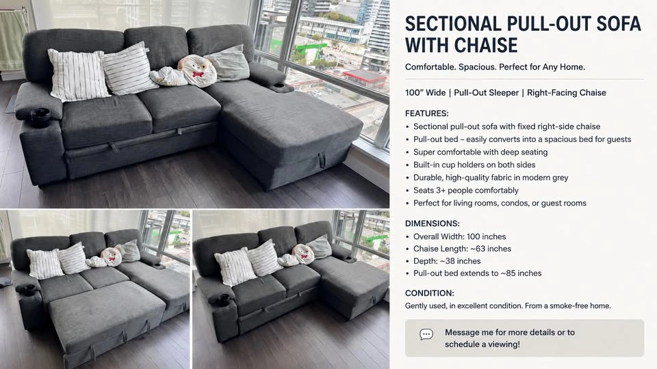 JYSK 100” Sectional Pull-Out Sofa with Storage Chaise - photo 2