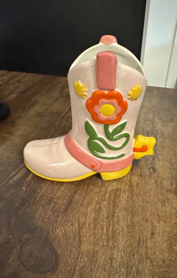 ban.do “Giddy Up” Ceramic Cowboy Boot Vase – Pink/Yellow