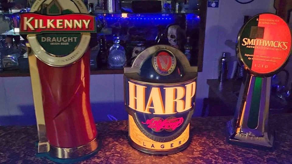 Vintage Kilkenny, Harp, and Smithwick's Beer light up bar displa