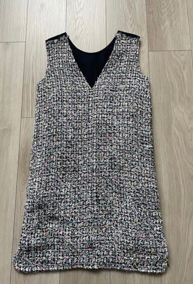 Maison Kitsune Tweed Shift Dress, sleeveless, boucle navy, white - photo 2