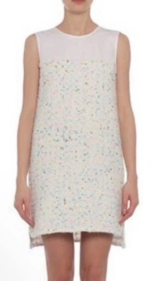 Maison Kitsune Tweed Shift Dress, sleeveless, boucle navy, white - photo 3