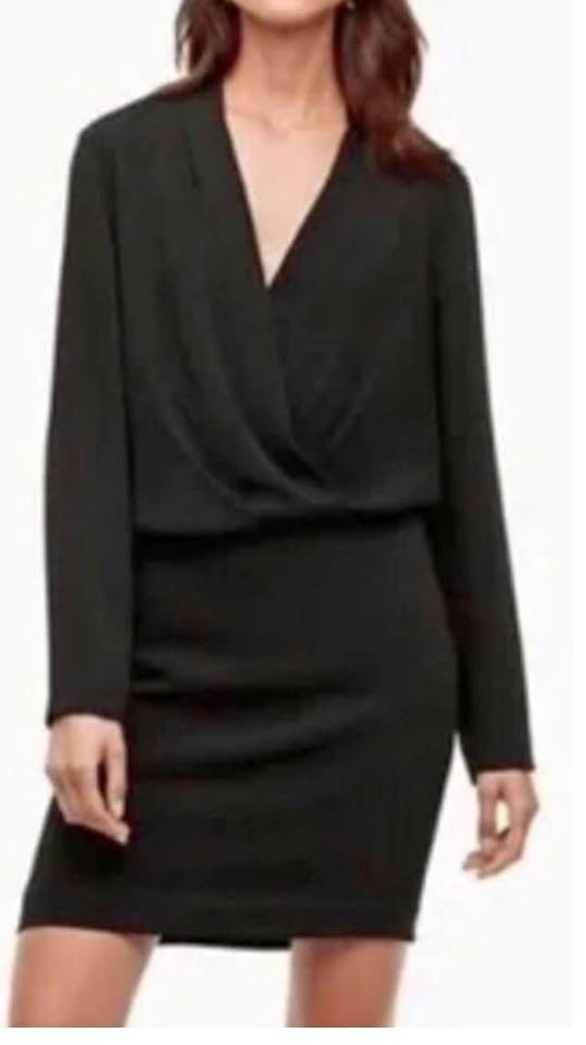 Babaton Gershwin dress, long sleeves, v-neck, black, 0