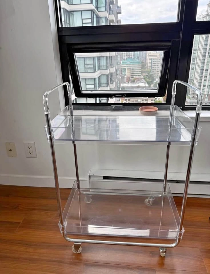 Acrylic and Chrome 2-Tier Rolling Bar Cart