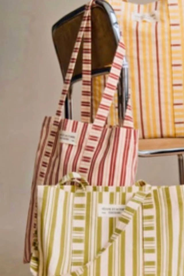 Sézane cotton tote, striped, burgundy & cream, never used