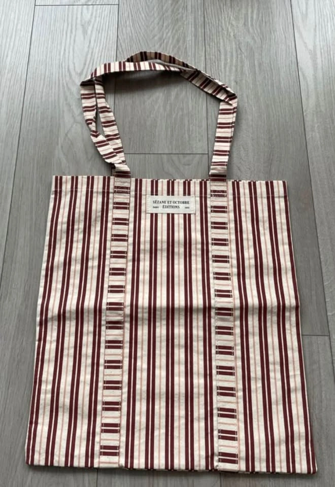 Sézane cotton tote, striped, burgundy & cream, never used - photo 2