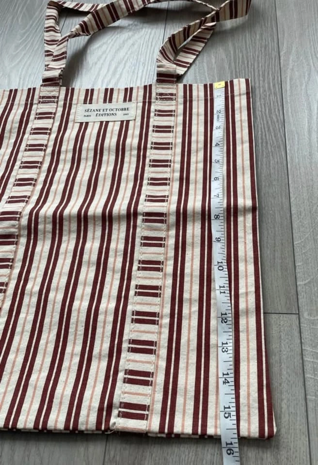 Sézane cotton tote, striped, burgundy & cream, never used - photo 4
