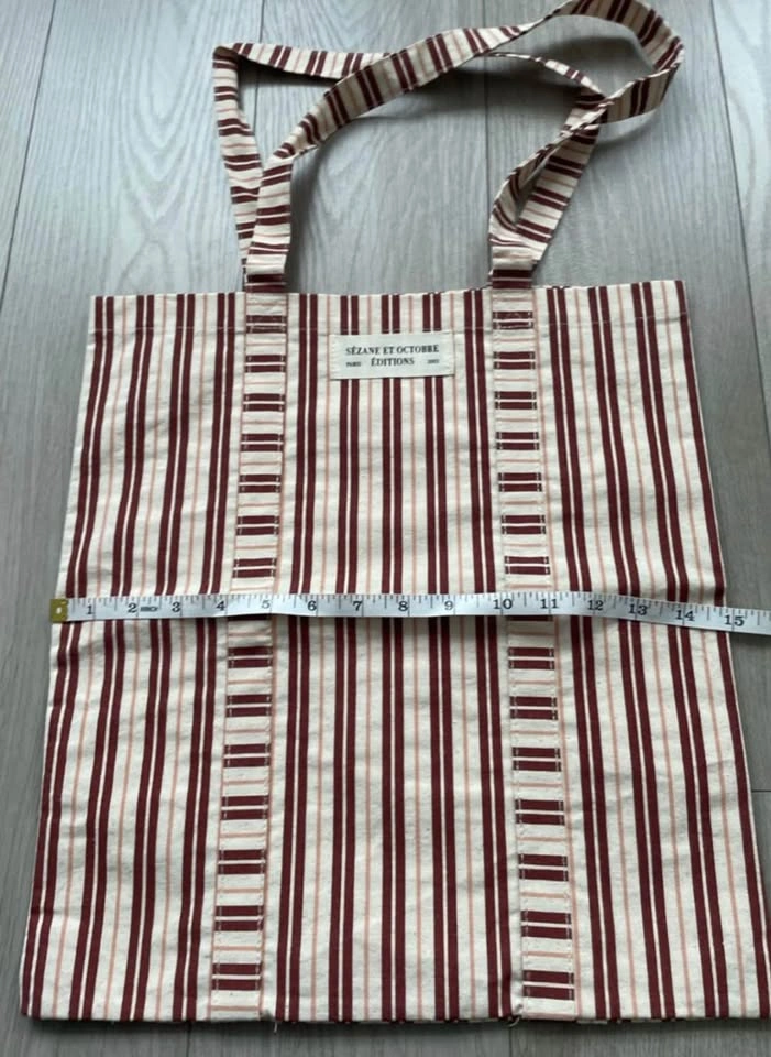 Sézane cotton tote, striped, burgundy & cream, never used - photo 5