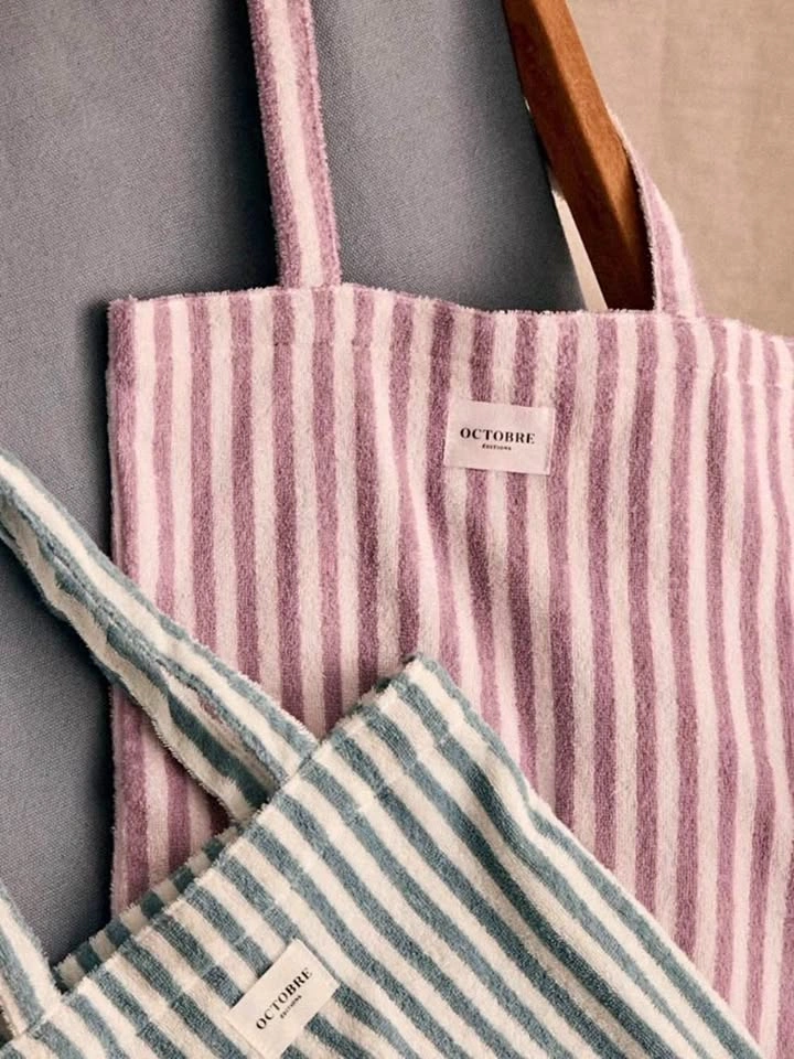 Sézane tote bag, French Terry/beach towel material, striped mauv