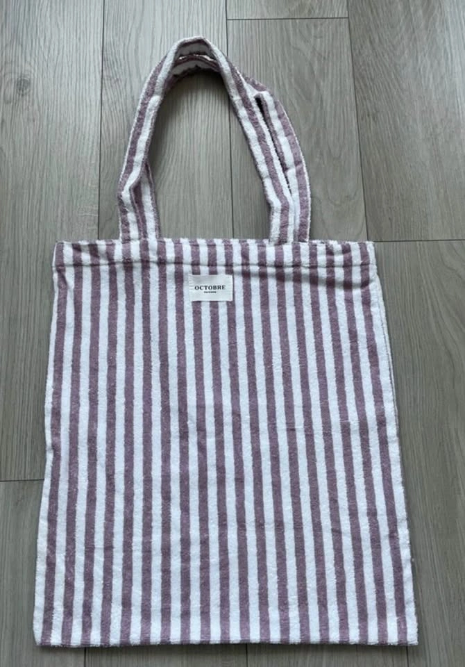 Sézane tote bag, French Terry/beach towel material, striped mauv - photo 2