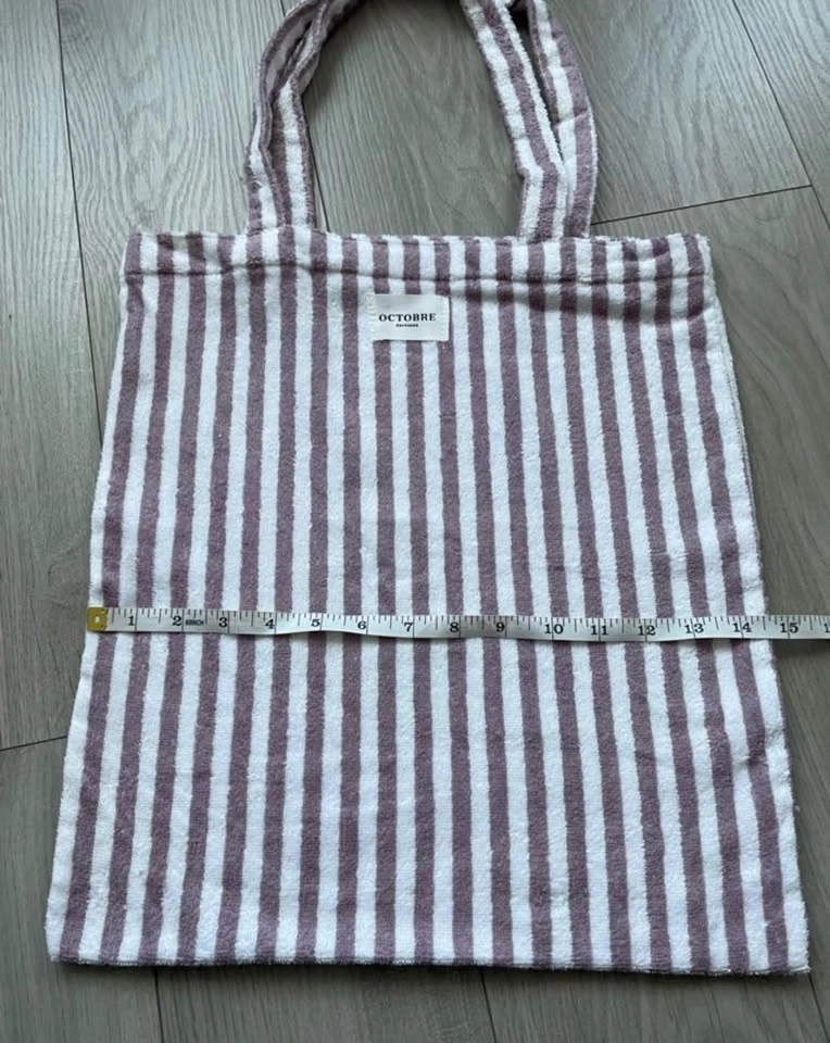 Sézane tote bag, French Terry/beach towel material, striped mauv - photo 3
