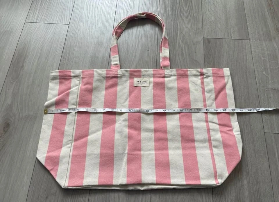 Sézane Big Tote, recycled cotton, pink and cream stripes, new - photo 4