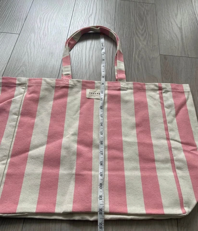 Sézane Big Tote, recycled cotton, pink and cream stripes, new - photo 5