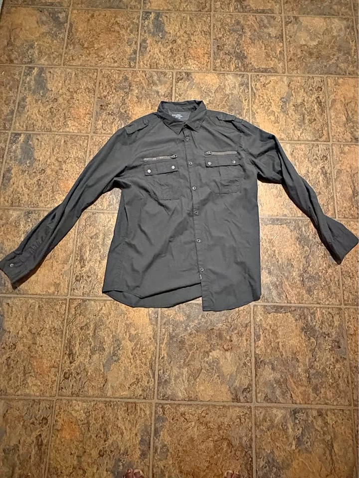 Calvin Klein Charcoal Button Up Shirt Utility Mens Large