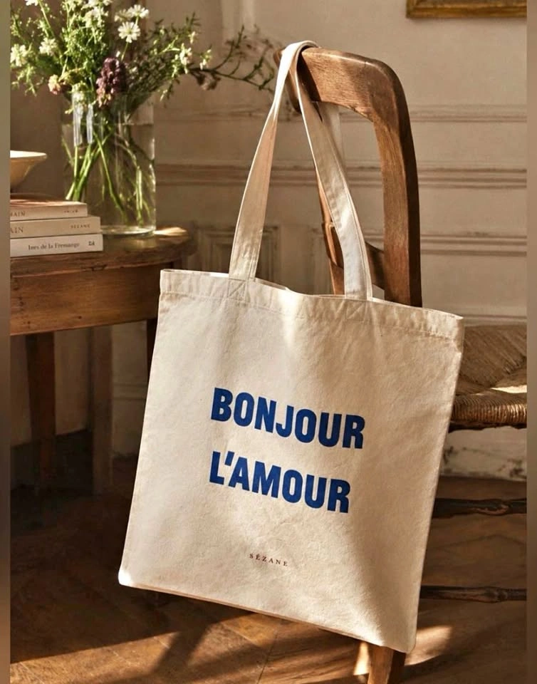 Sézane organic cotton Bonjour l’amour tote