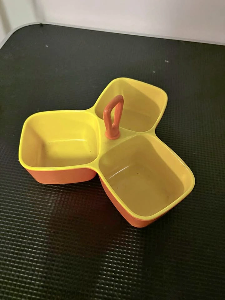 Vintage 3-Compartment Plastic Serving Tray with Handle