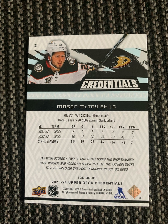 Upper Deck Mason McTavish Credentials Card - photo 3