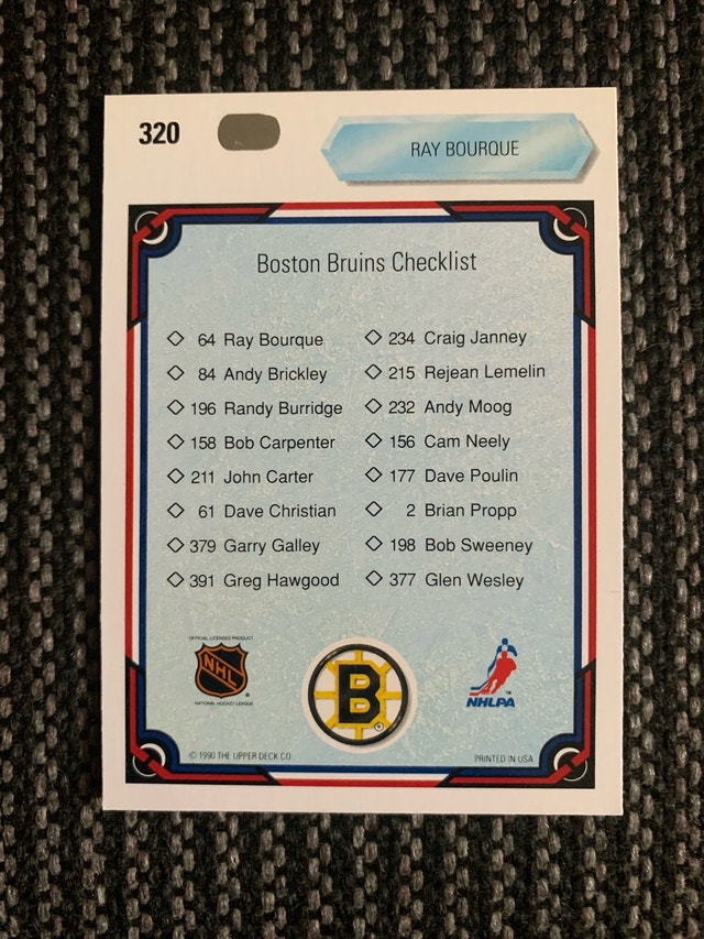 Upper Deck 1990 Boston Bruins Checklist Card 320 - photo 3