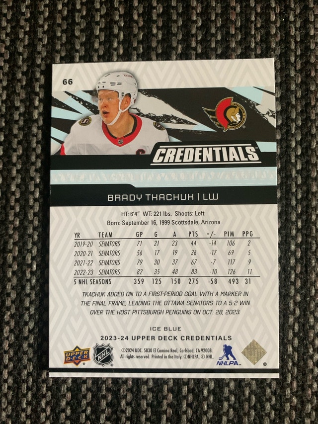 Upper Deck Brady Tkachuk Credentials Hockey Card - photo 3